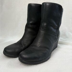 UGG Black Leather Wedge Boots